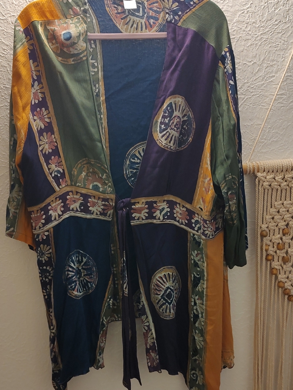 The Pyramid Collection Multicolor Floral-Print Kimono — Navy, Mustard & Coral